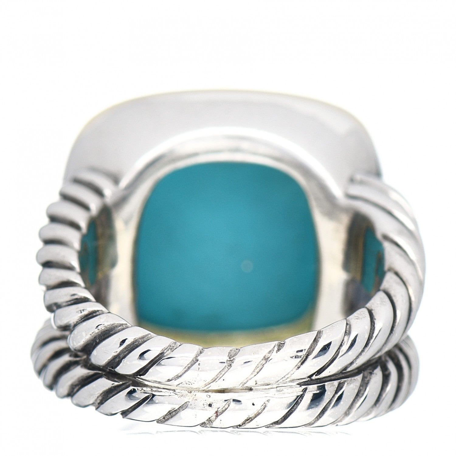 David Yurman Sterling Silver 18K Yellow Gold Diamond Turquoise 14mm Albion Ring 53 6.5 4 of 5