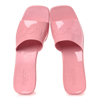 Gucci Rubber Gucci Logo Womens Platform 20/60mm Slide Sandals 38 Wild Rose 2 of 12