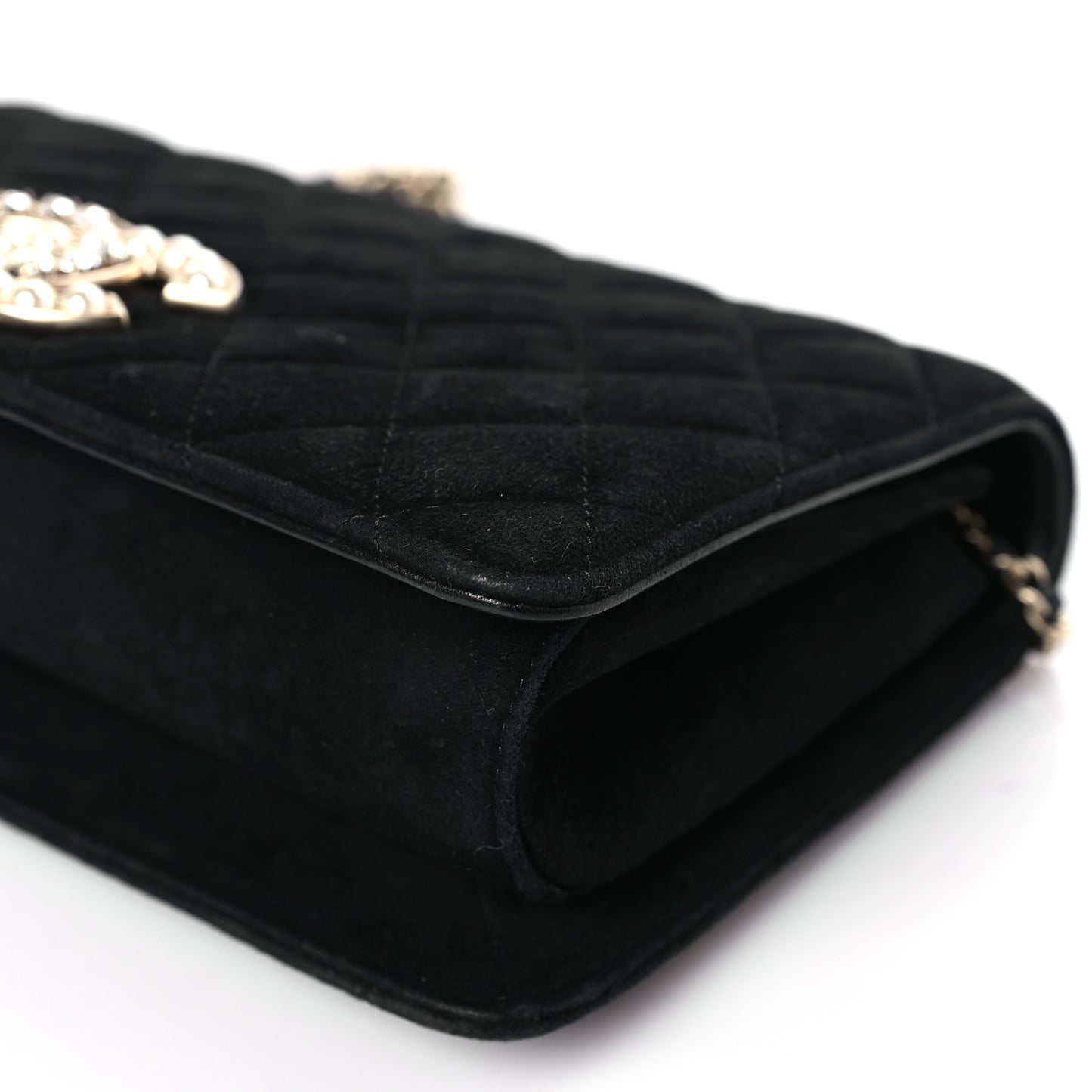 Suede Quilted Crystal Pearl CC Flap Black