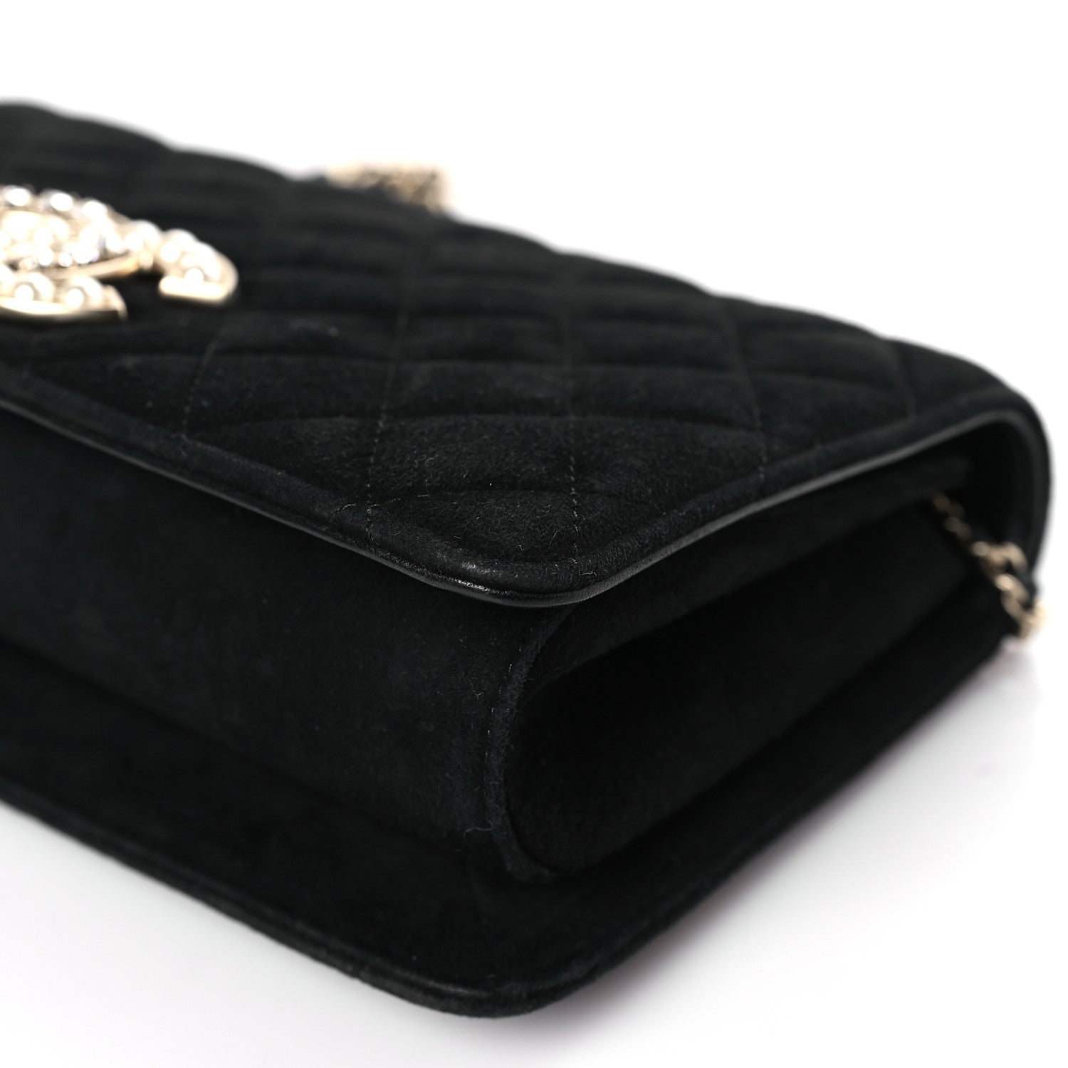 Chanel Suede Quilted Crystal Pearl CC Flap Black 9 of 9