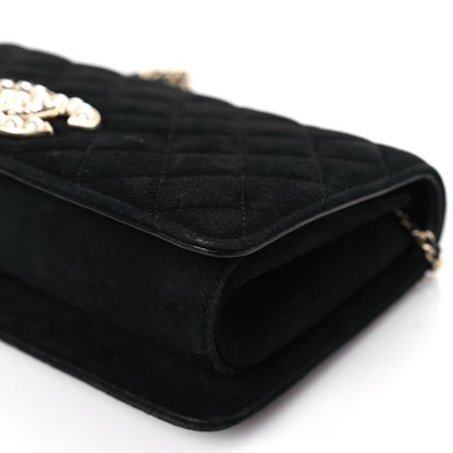 Chanel Suede Quilted Crystal Pearl CC Flap Black 9 of 9