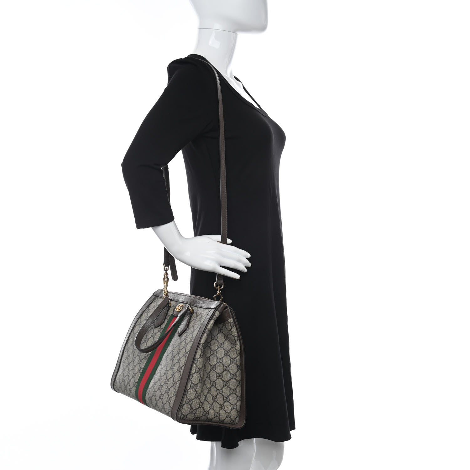Gucci GG Supreme Monogram Web Medium Ophidia Tote Bag Brown 3 of 10