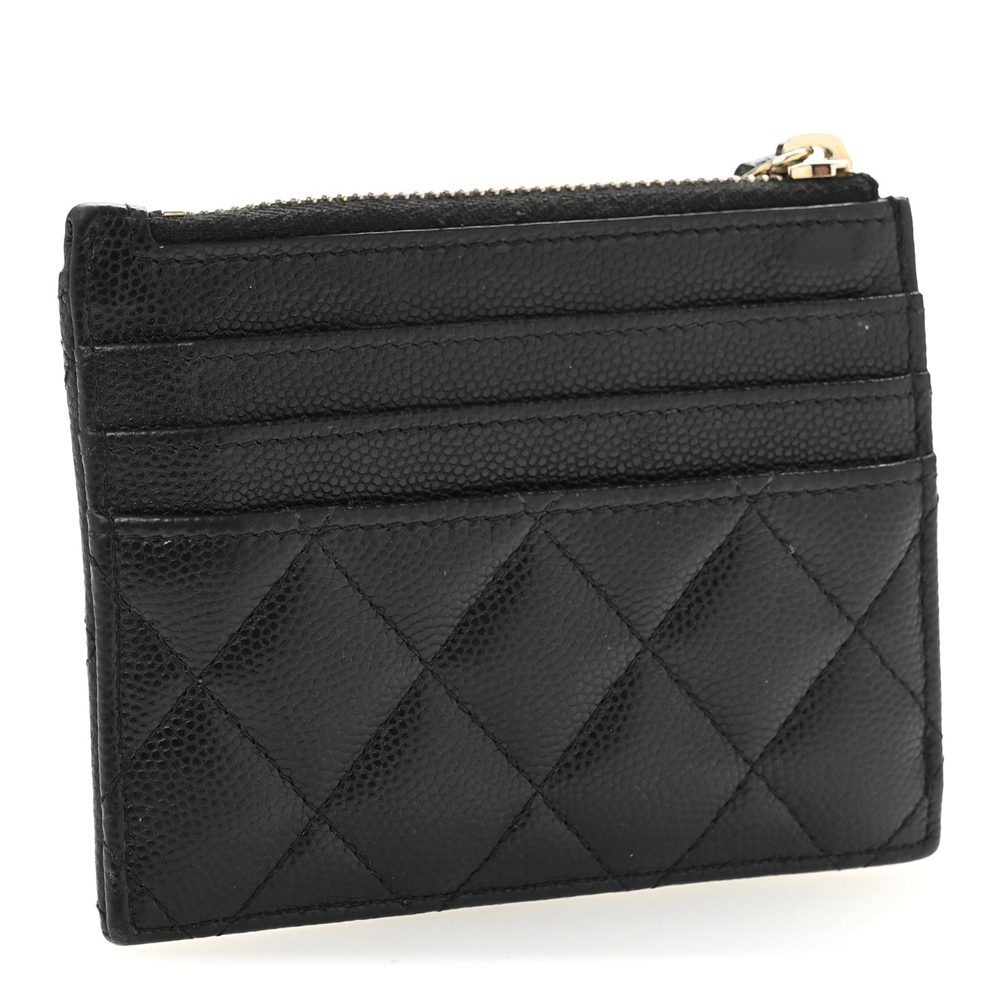 Caviar Quilted CC Zip Card Holder Black
