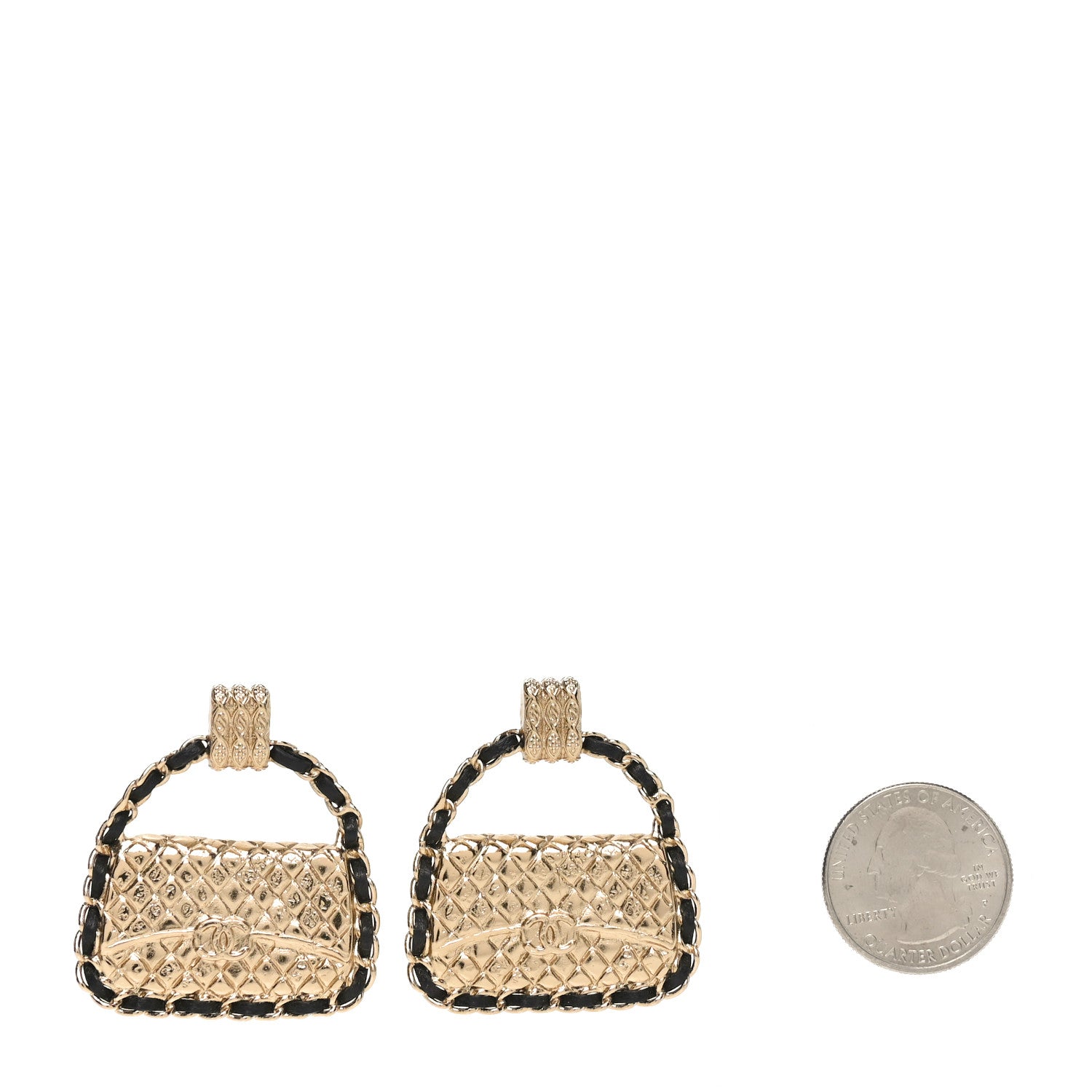Chanel Metal Lambskin Quilted CC Chain Flap Bag Earrings Gold Black 2 of 5