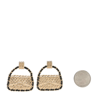 Chanel Metal Lambskin Quilted CC Chain Flap Bag Earrings Gold Black 2 of 5