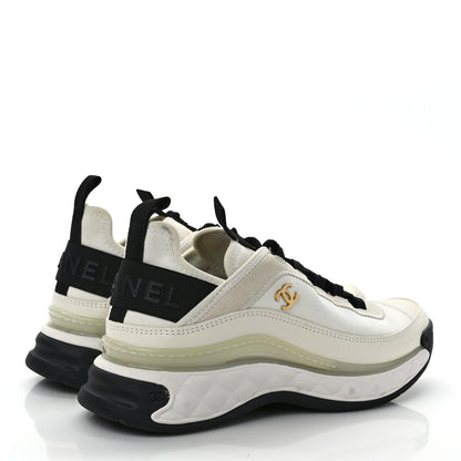 Chanel Velvet Calfskin Mixed Fibers CC Sneakers 37.5 Ivory Black 4 of 9