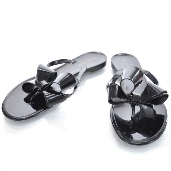 Valentino Garavani PVC Jellow Bow Thong Sandals 38 Black 1 of 6
