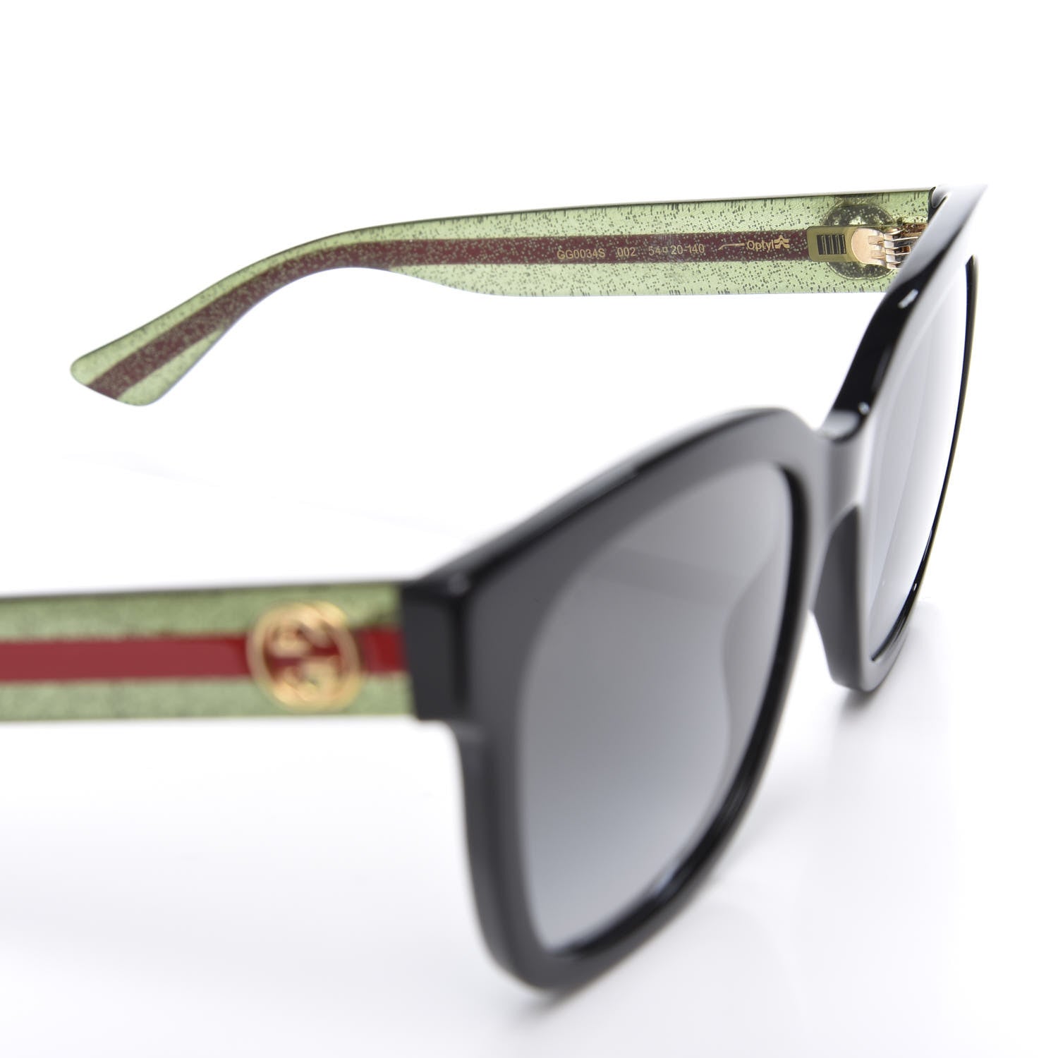 Gucci Acetate Square Frame Web Glitter Sunglasses GG0034S Black Green 6 of 9