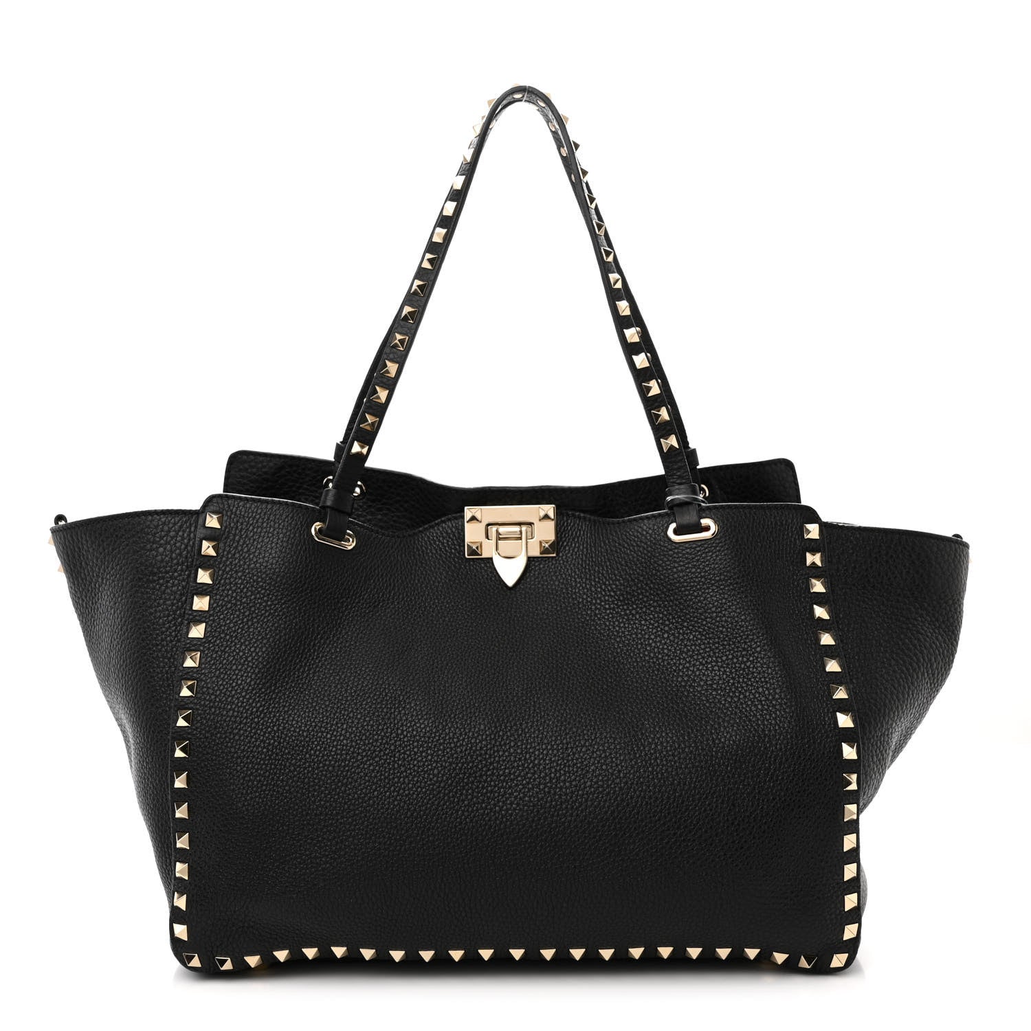 Valentino Garavani Pebbled Calfskin Medium Rockstud Tote Black 1 of 9
