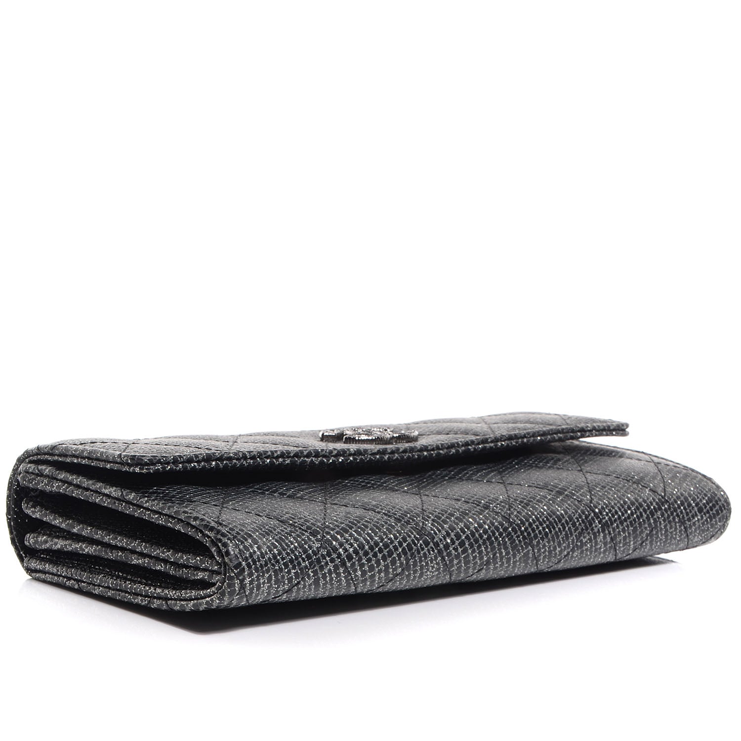 Chanel Glittered Calfskin Quilted Long Flap Wallet Black 4 of 7