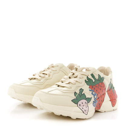 Gucci Apollo Calfskin Strawberry Womens Rhyton Sneakers 37.5 Ivory 3 of 9