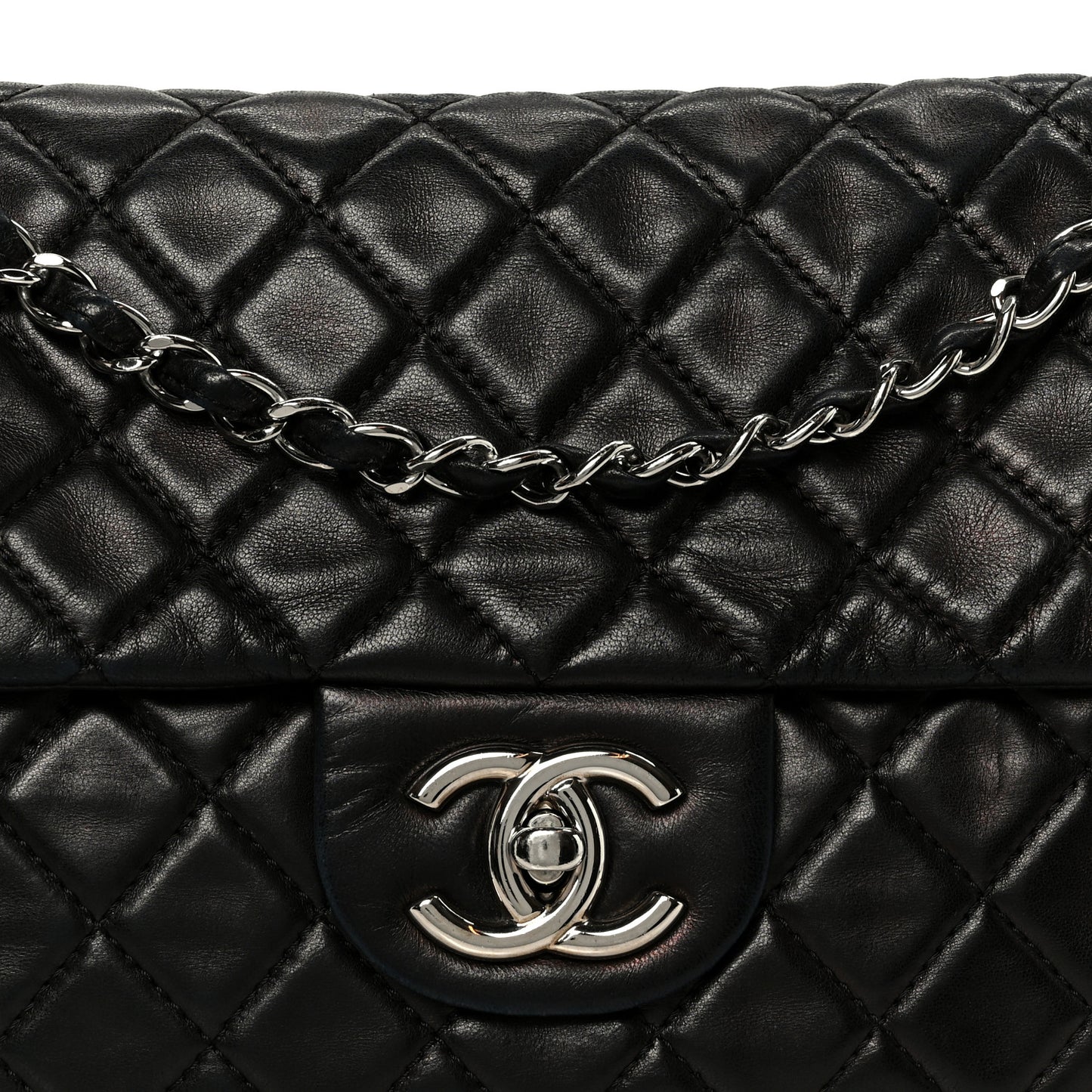 Washed Lambskin Quilted Maxi Single Flap Black