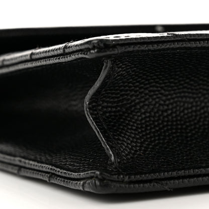 Saint Laurent Grain De Poudre Matelasse Chevron Monogram Monochrome Envelope Chain Wallet Black 8 of 9