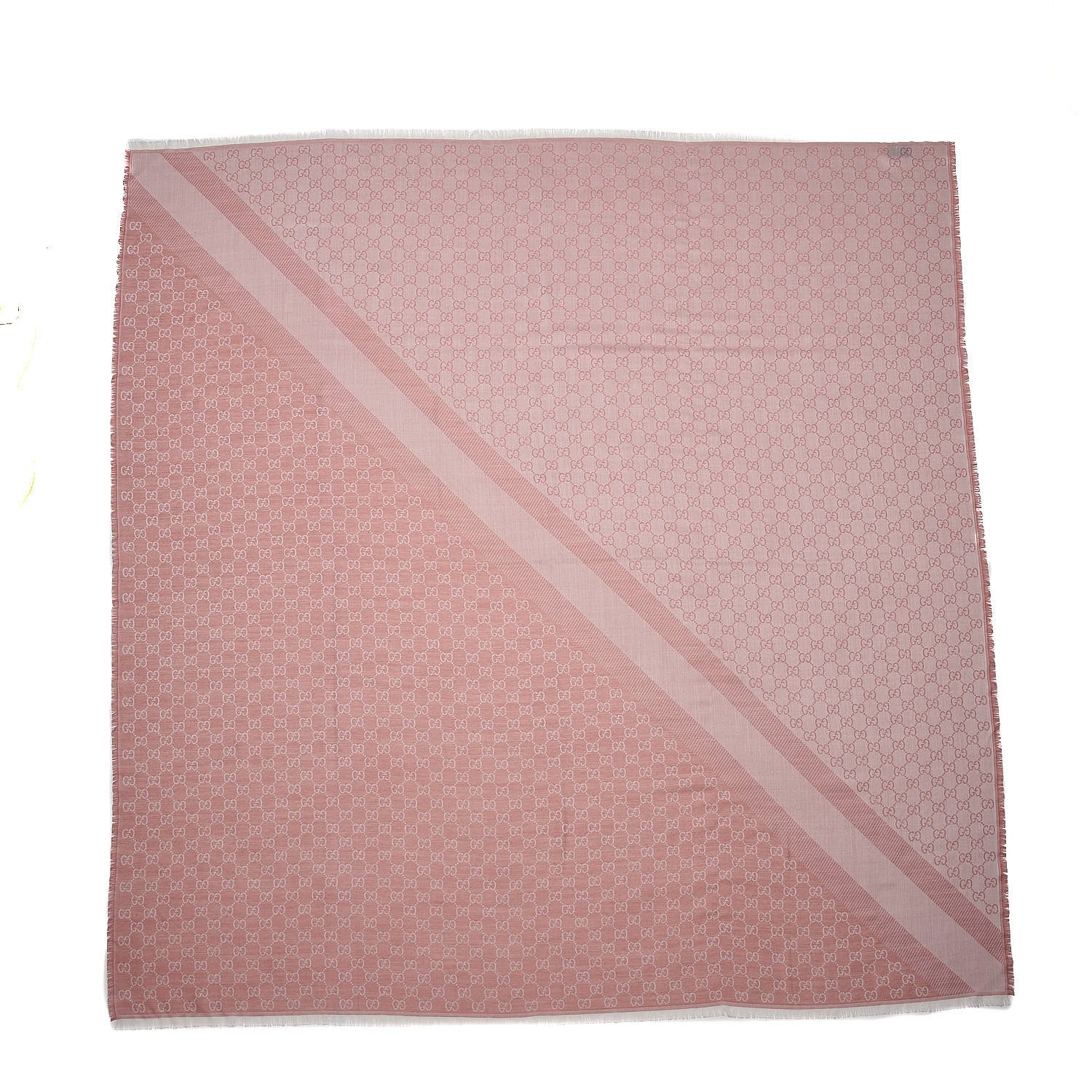 Gucci Wool Silk Monogram GGWeb Fringe Shawl Rose Ivory 1 of 3
