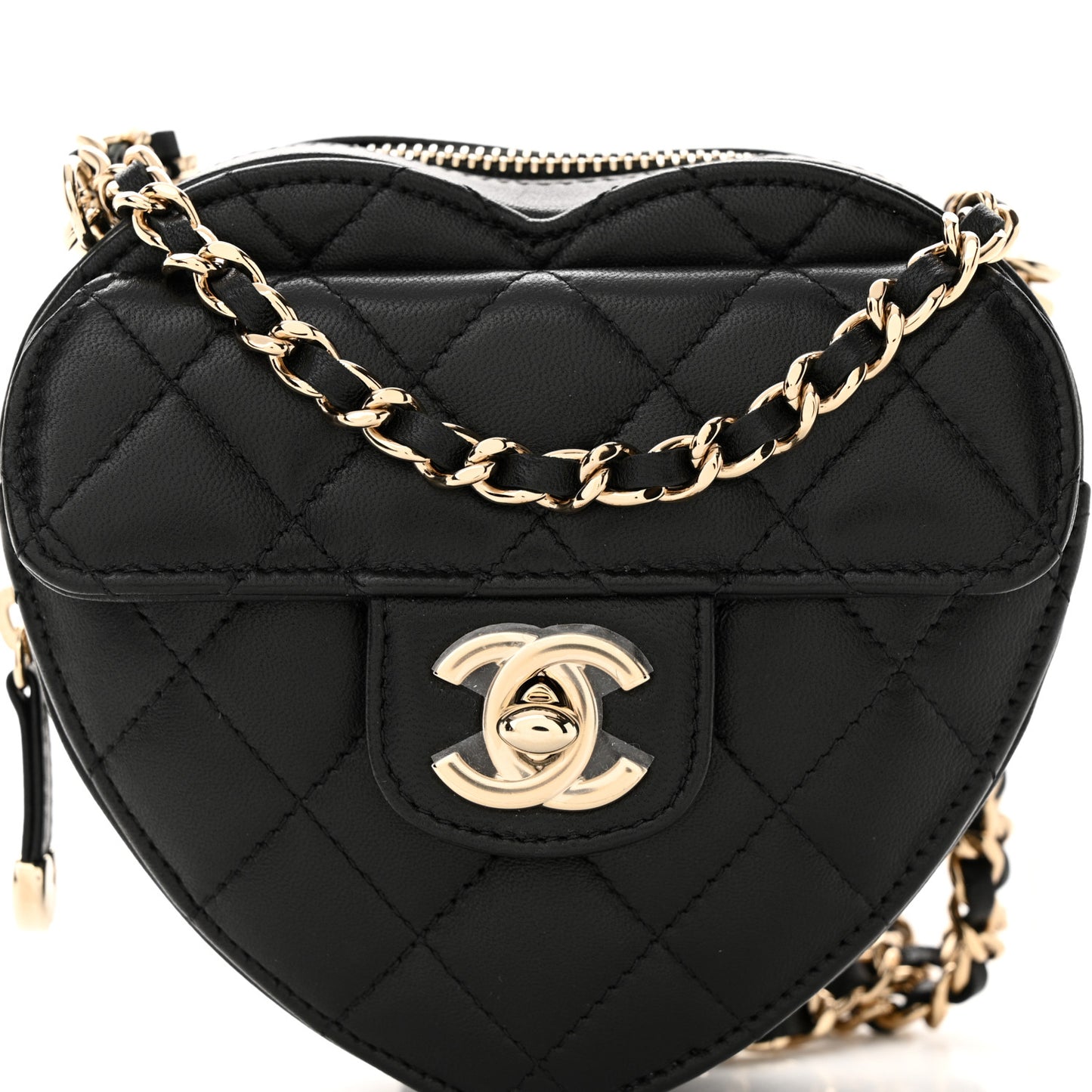 Lambskin Quilted CC In Love Heart Clutch With Chain Black