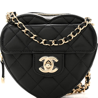 Chanel Lambskin Quilted CC In Love Heart Clutch With Chain Black 8 of 10