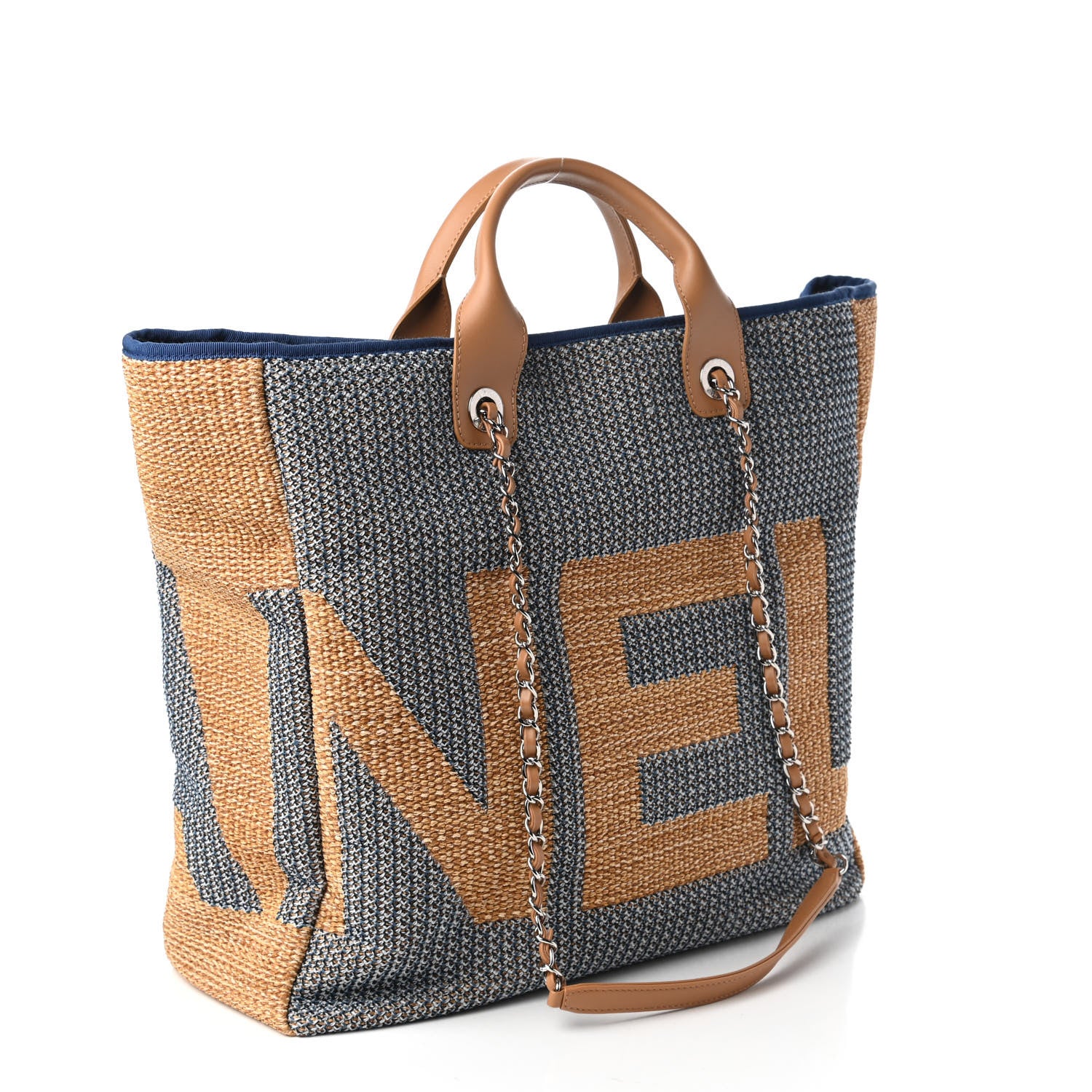 Chanel Mixed Fibers Large Shopping Bag Blue Beige 3 of 11