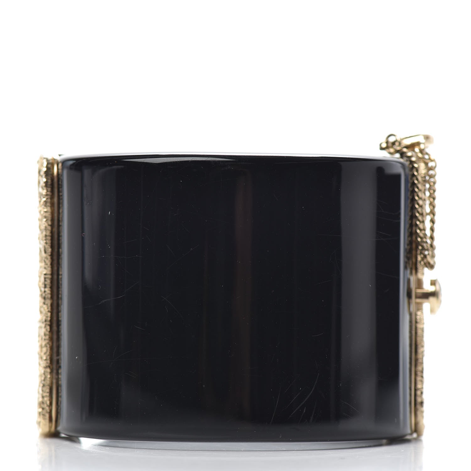 Chanel Resin Crystal CC Cuff Black Gold 3 of 6
