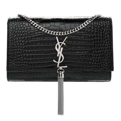 Saint Laurent Calfskin Crocodile Embossed Medium Classic Monogram Kate Tassel Satchel Black 1 of 9