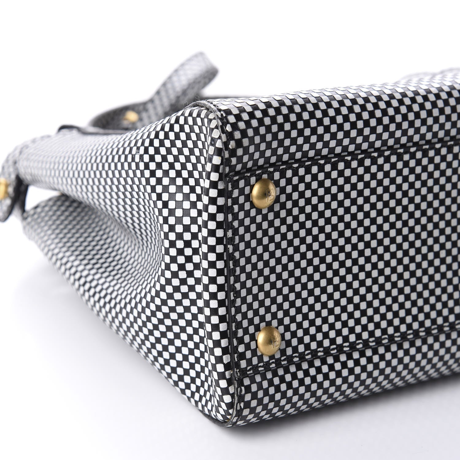 Fendi Pequin Checkered Medium Peekaboo Iconic Satchel Black White 8 of 12
