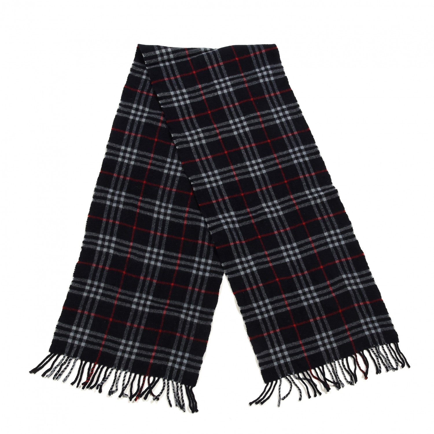 Burberry Cashmere Check Fringe Scarf Navy 2 of 3