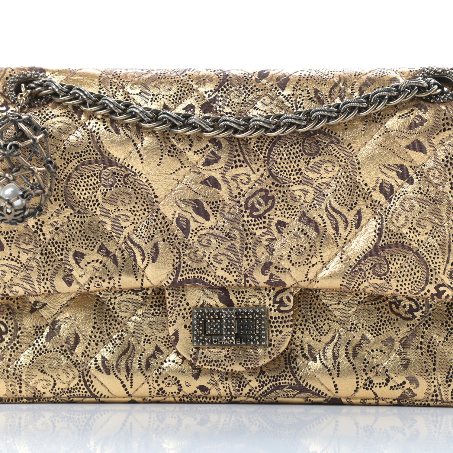 Chanel Buffalo Hand Painted Lace 2.55 Reissue 225 Flap Gold 8 of 11