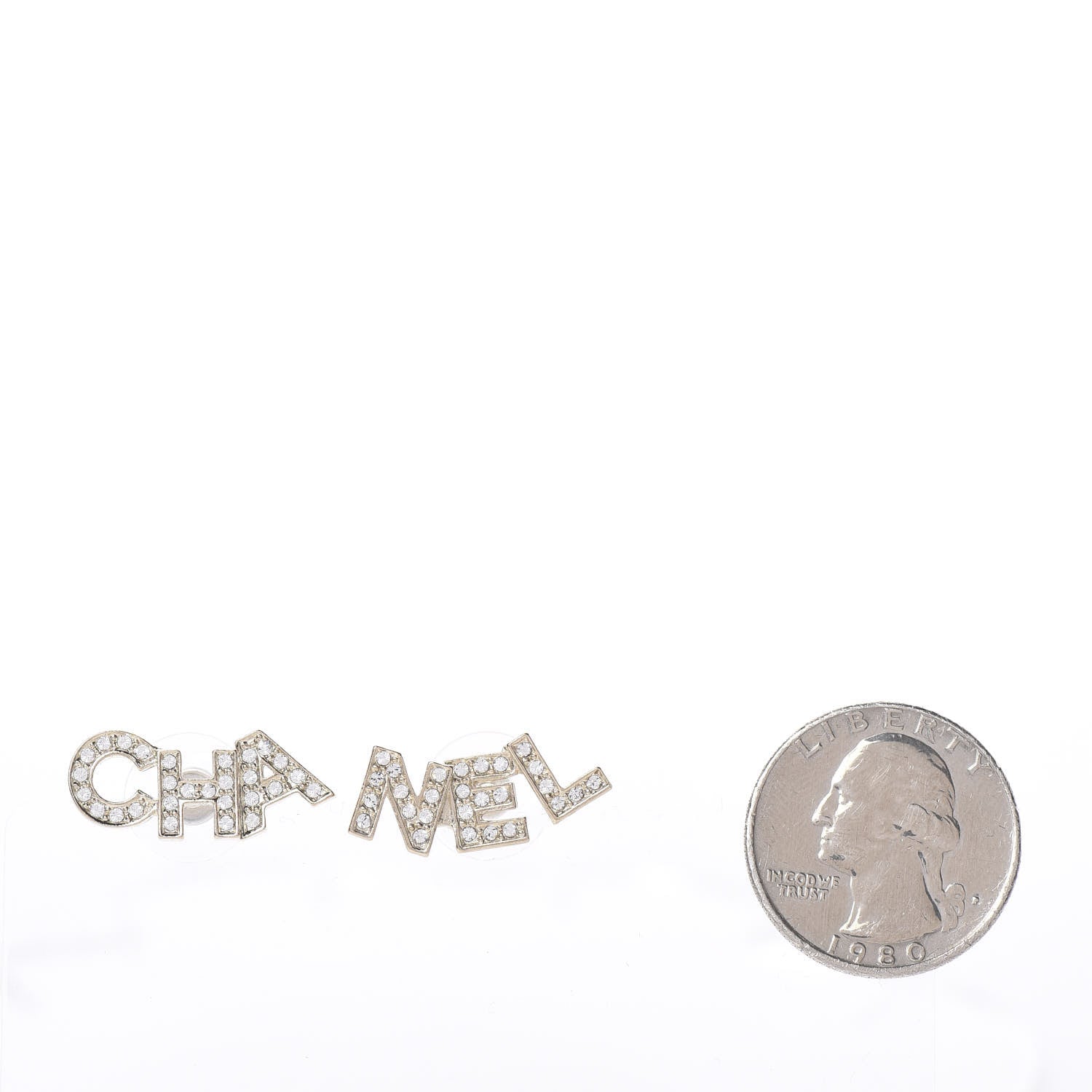 Chanel Crystal Pearl Signature Stud Earrings Gold 2 of 4