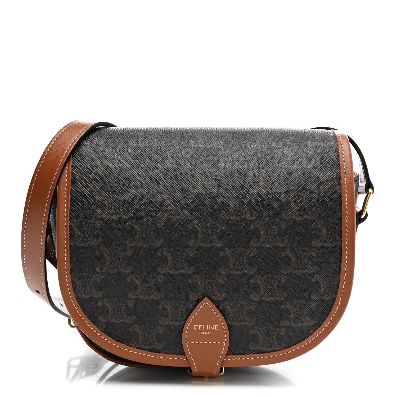 Celine Triomphe Canvas Medium Folco Bag Tan 1 of 15