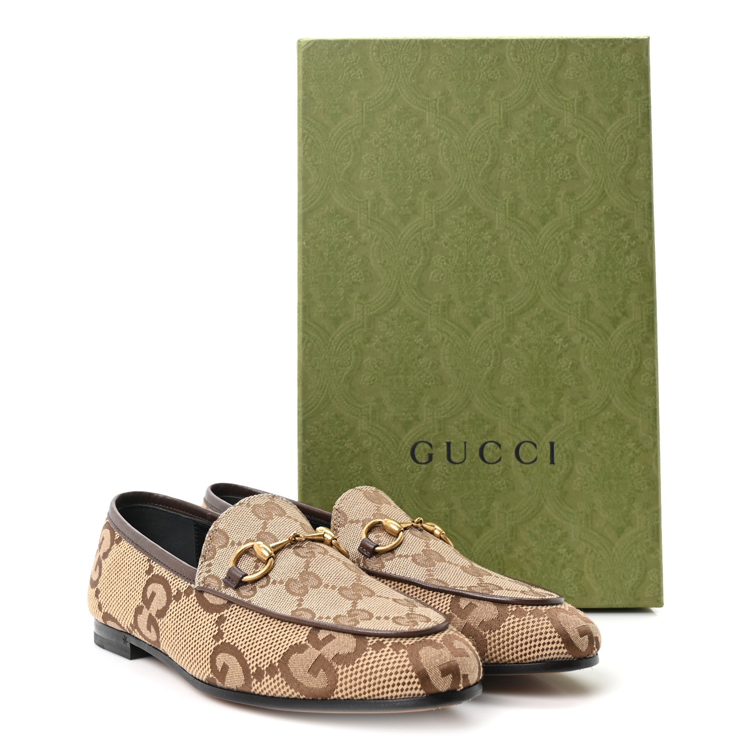 Gucci Monogram Jumbo GG Malaga Kid Horsebit Womens Jordaan Loafers 35.5 Beige Ebony New Acero 10 of 10