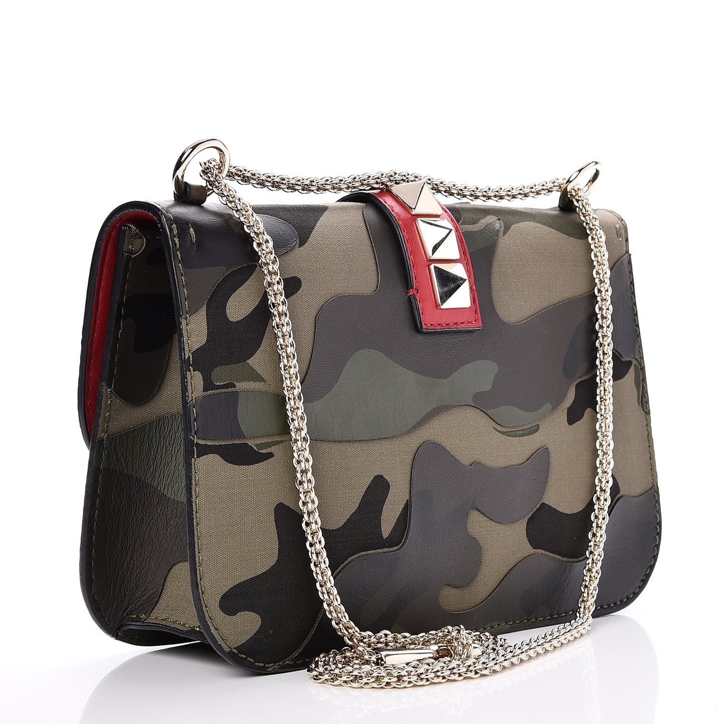 Nappa Canvas Camouflage Medium Glam Lock Rockstud Flap Verde