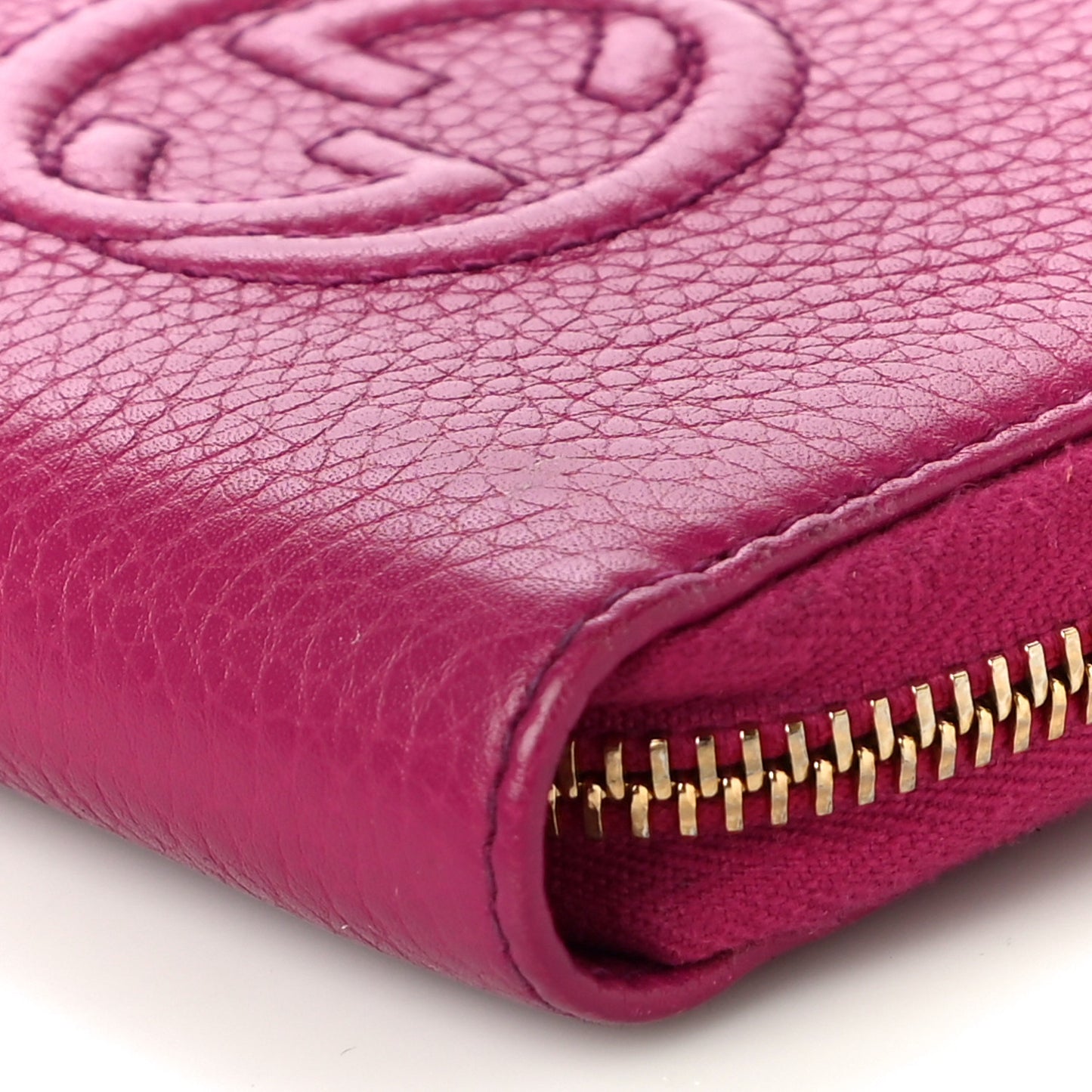 Pebbled Calfskin Soho Compact Disco Zip Around Wallet Bright Bougainvillea