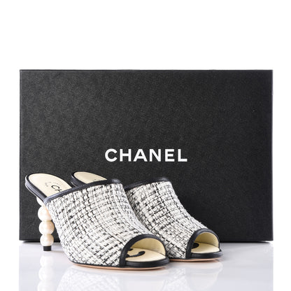 Chanel Tweed Goatskin Pearl Mules 35.5 Grey Beige Black 11 of 11