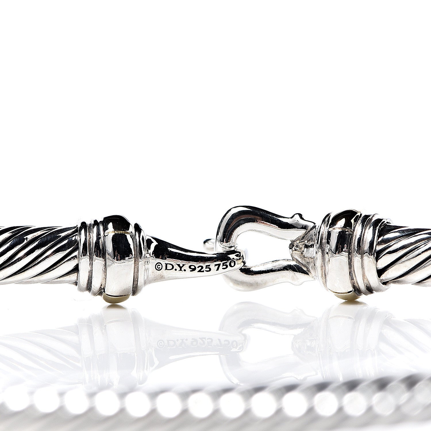 David Yurman Sterling Silver 18K Yellow Gold 4mm Cable Buckle Bracelet 4 of 4