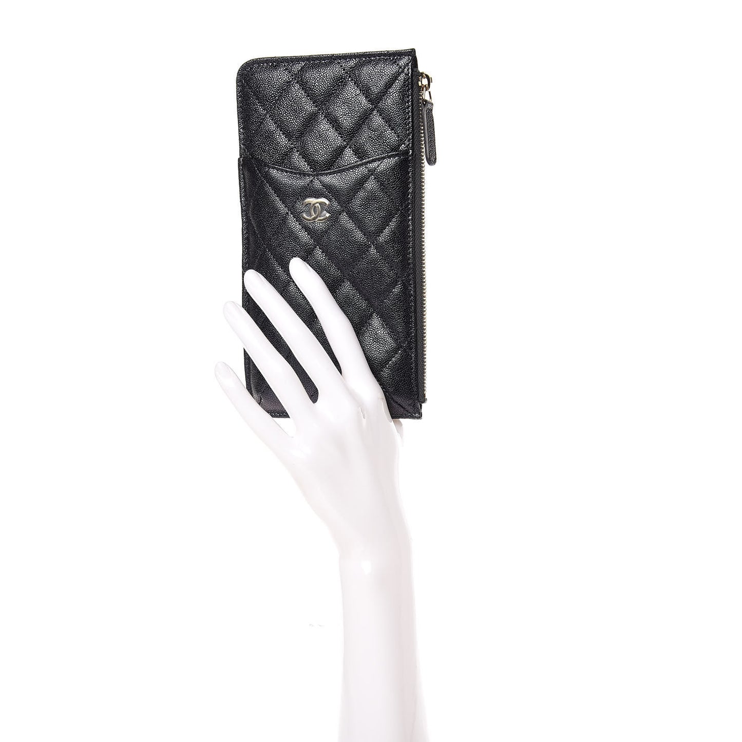 Iridescent Caviar Quilted Classic Flat Wallet Pouch Black