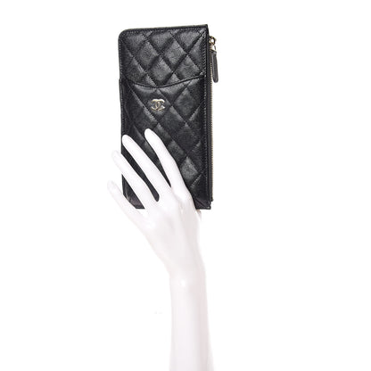 Chanel Iridescent Caviar Quilted Classic Flat Wallet Pouch Black 2 of 8