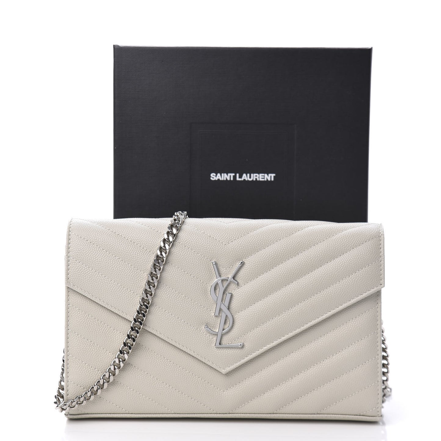 Grain De Poudre Matelasse Chevron Monogram Chain Wallet Optical White