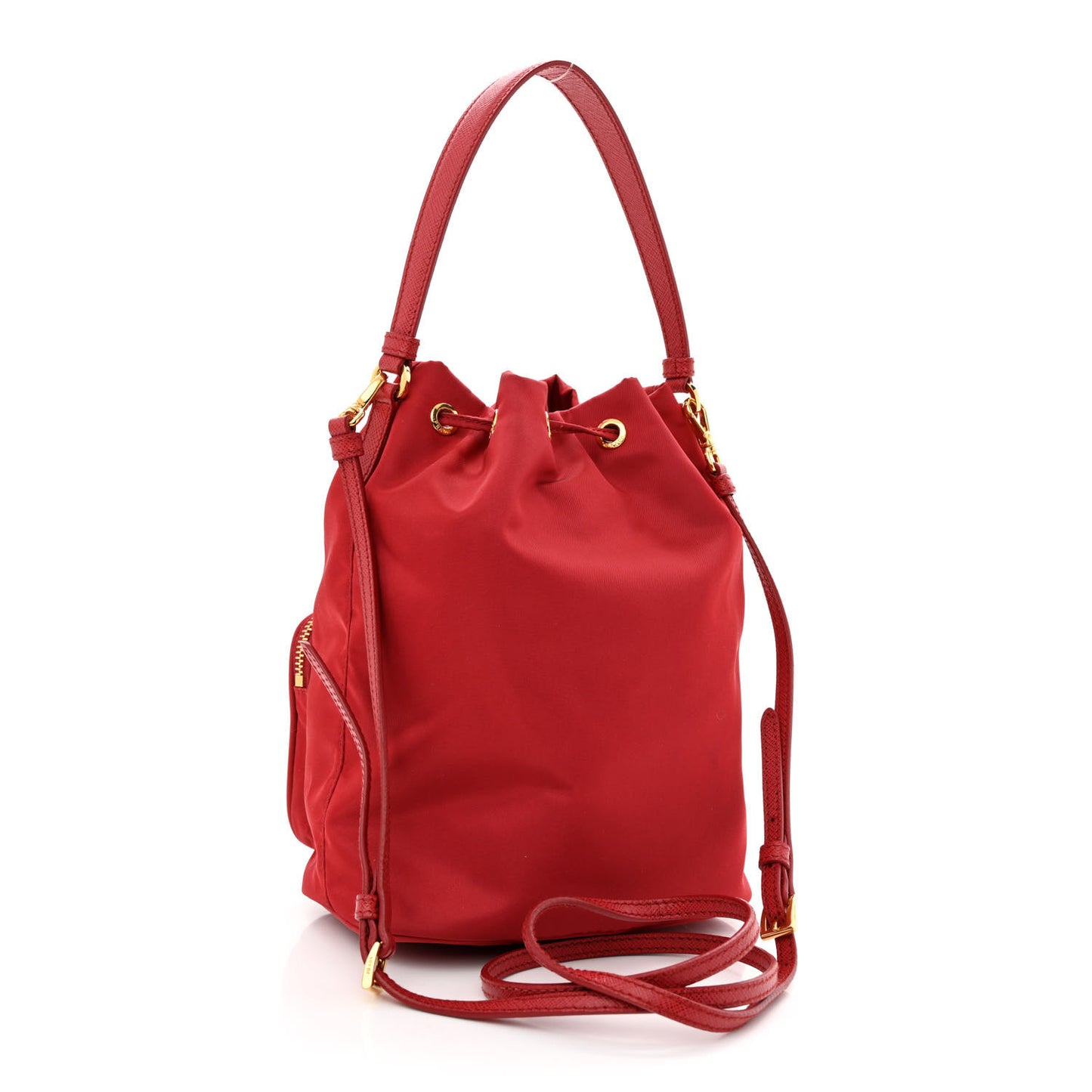 Nylon Vela Saffiano Mini Bucket Crossbody Bag Fuoco