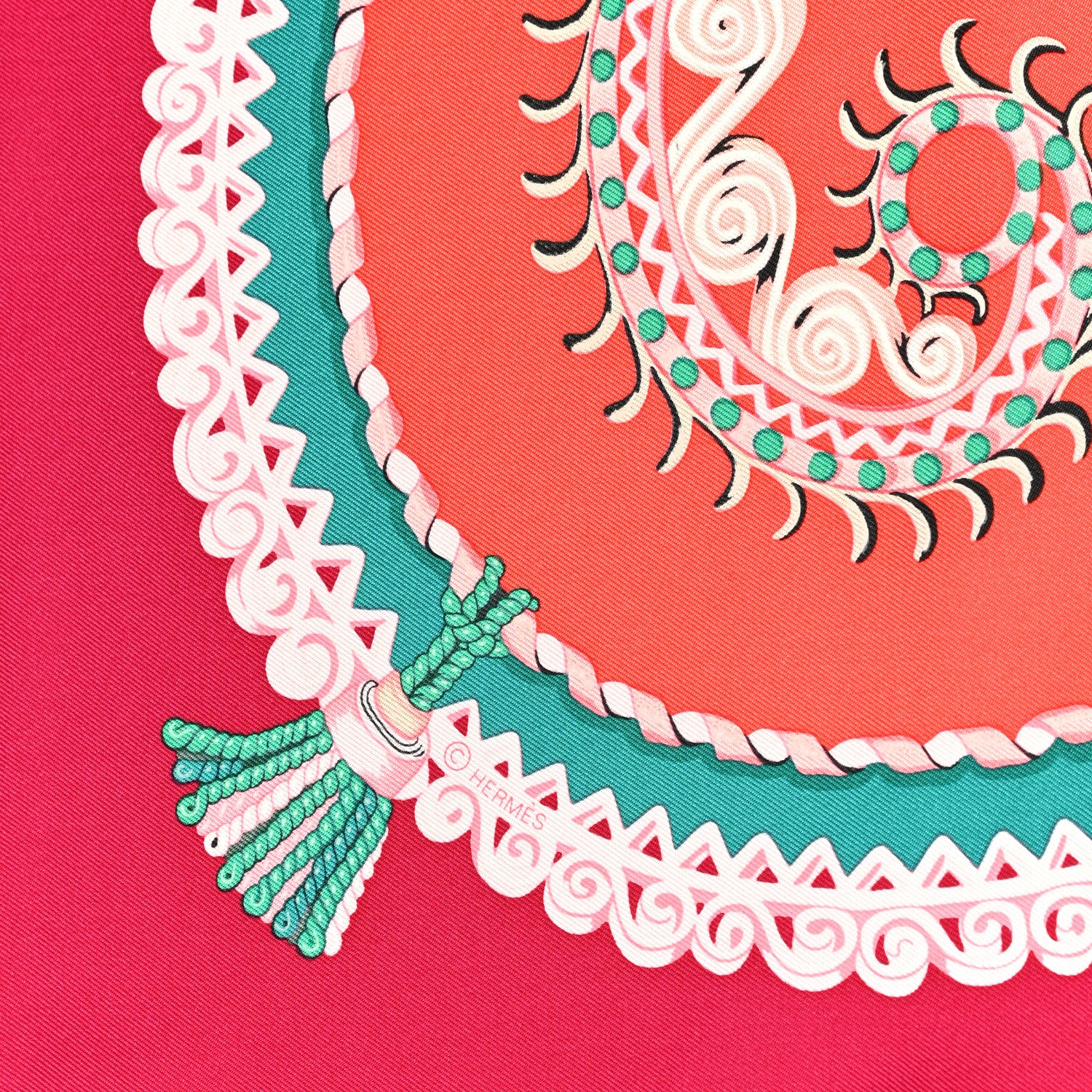 Hermes Silk Paperoles Scarf 90 Corail Fuchsia Vert 4 of 5
