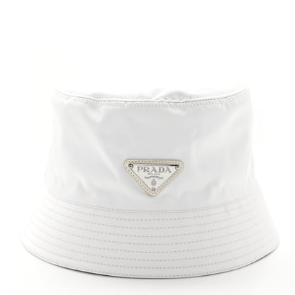 Prada Tessuto Nylon Metal Triangle Logo Womens Bucket Hat M White 1 of 8