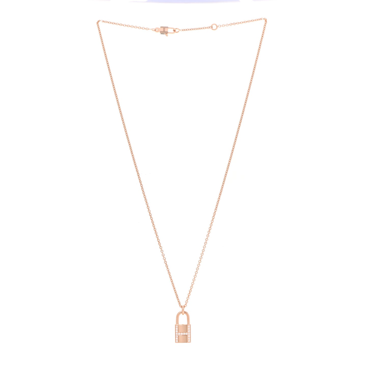 18K Rose Gold Diamond Amulettes Cadenas Pendant Necklace