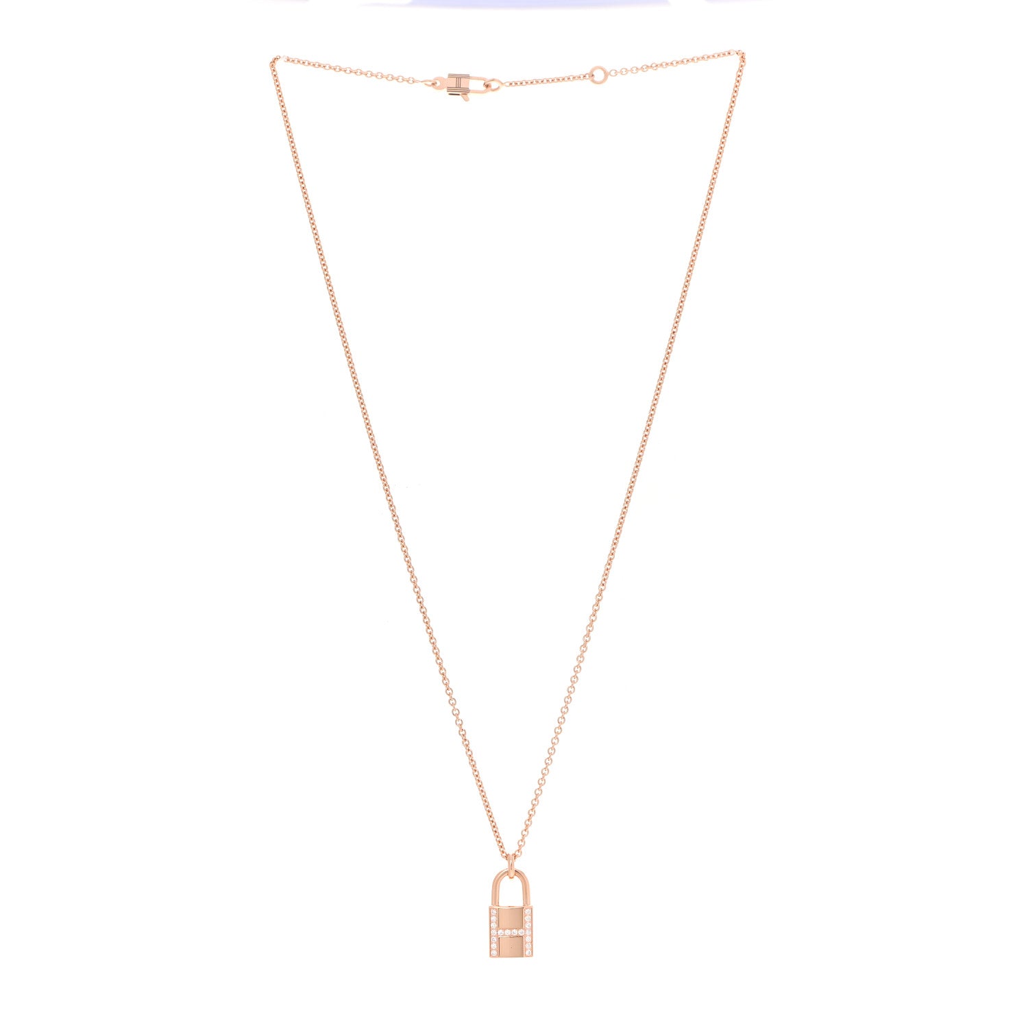 Hermes 18K Rose Gold Diamond Amulettes Cadenas Pendant Necklace 3 of 5