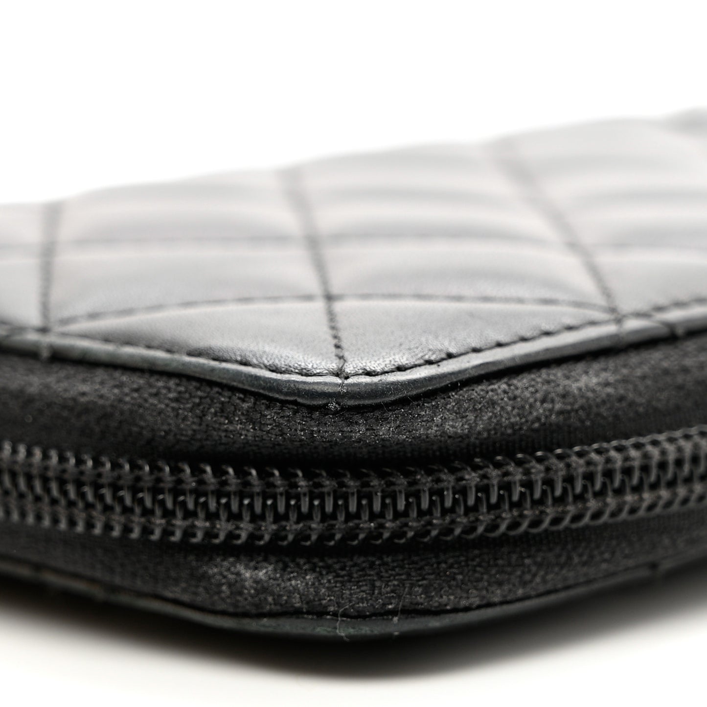 Calfskin Quilted Cambon Large Gusset Zip Around Wallet Black