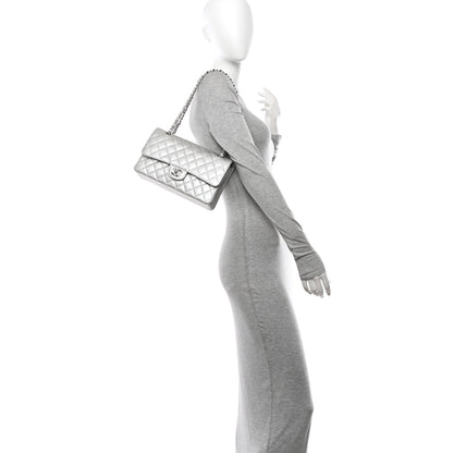 Chanel Glittered Metallic Caviar Quilted Medium Double Flap Silver 2 of 10