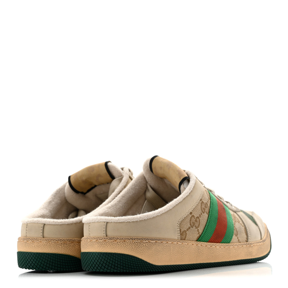 Gucci GG Monogram Nubuck Web Womens Screener Sneaker Mules 40 New Sand Dusty Milk Vintage Green 5 of 9