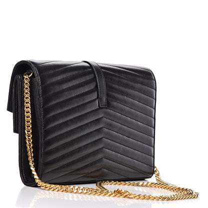 Saint Laurent Lambskin Matelasse Chevron Monogram Sulpice Chain Wallet Black 3 of 10