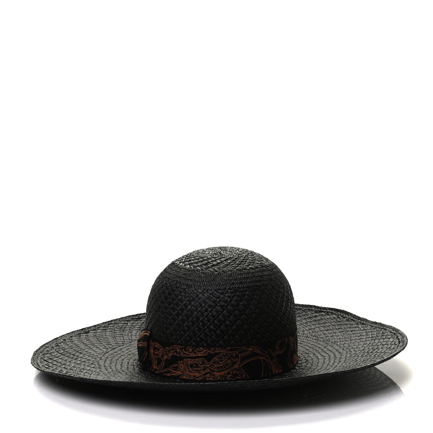 Hermes Straw Brides De Gala Panama Carrousel Hat 57 Black Terracotta 5 of 8