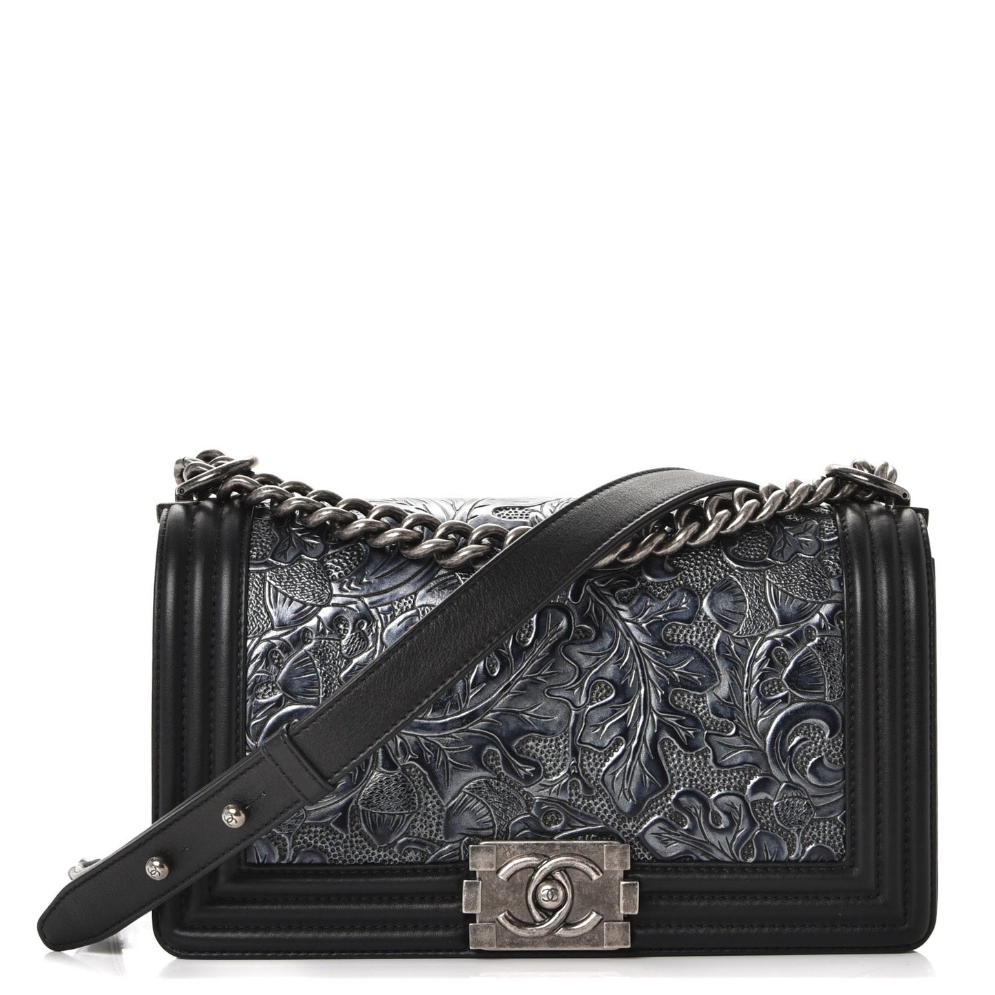 Calfskin Embossed Cordoba Medium Boy Flap Charcoal