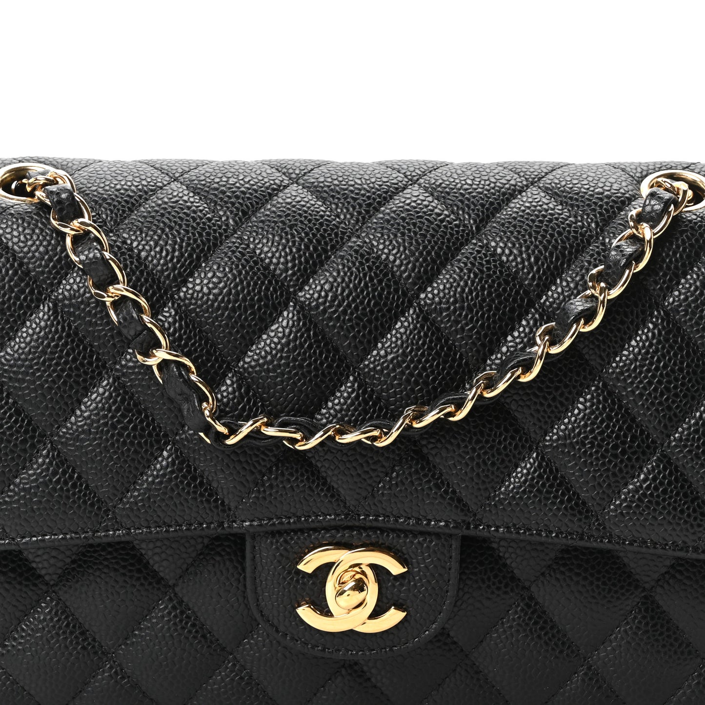 Caviar Quilted Medium Double Flap Black