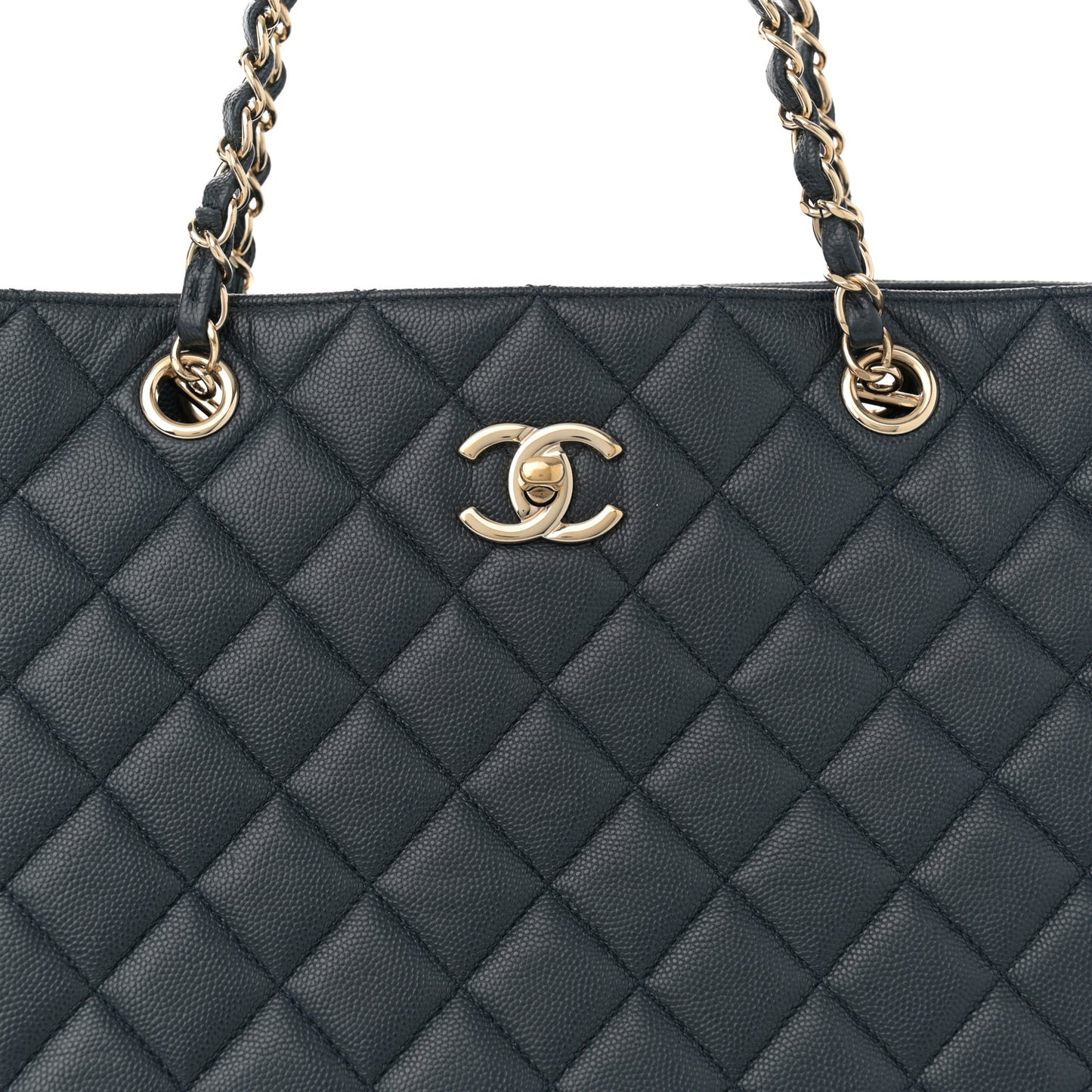 Caviar Quilted Large CC Shopping Tote Navy