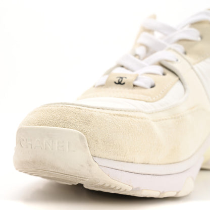 Chanel Suede Calfskin Fabric CC Sneakers 38 White 12 of 16